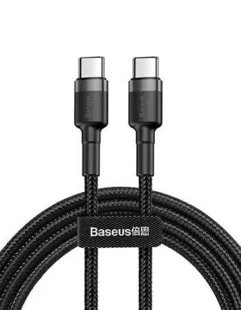 Кабел Type-C - Type-C, BASEUS, 3A, 2м, 60W, Cafule (CATKLF-HG1) /черен+сив/