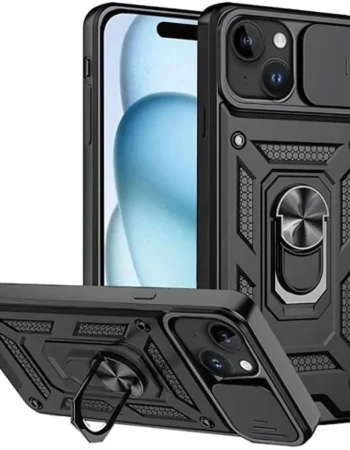 Силиконов твърд кейс bSmart Defender Slide, за iPhone 16 (6.1), Черен