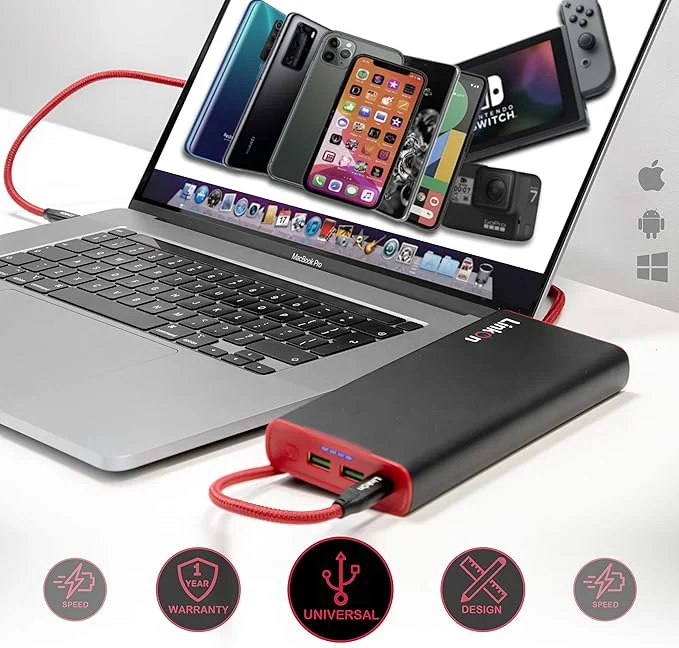 PowerBank LinkOn Neutron 136W 26800mAh, черен/червен - LOPB26BL – снимка 4