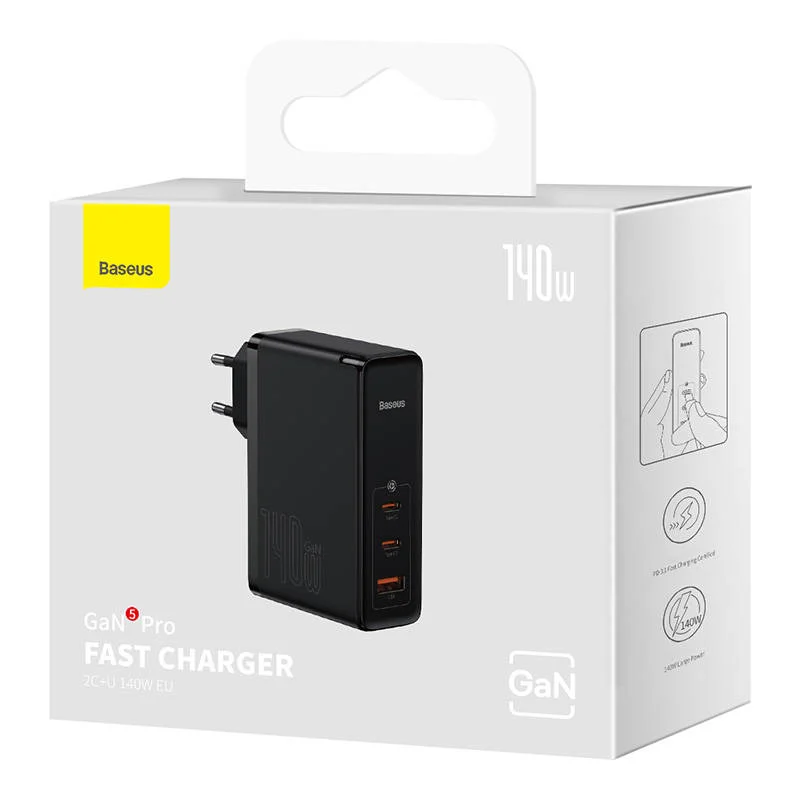 BASEUS 220V 140W GaN5 Pro, USB-A, 2xUSB-C (CCGP100201) /черно/ – снимка 4