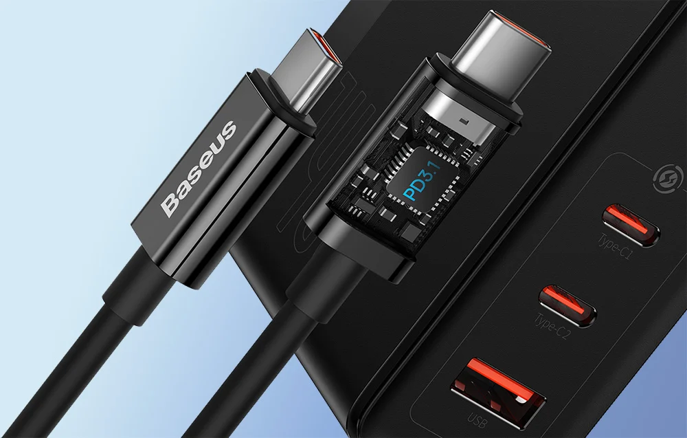 BASEUS 220V 140W GaN5 Pro, USB-A, 2xUSB-C (CCGP100201) /черно/ – снимка 6