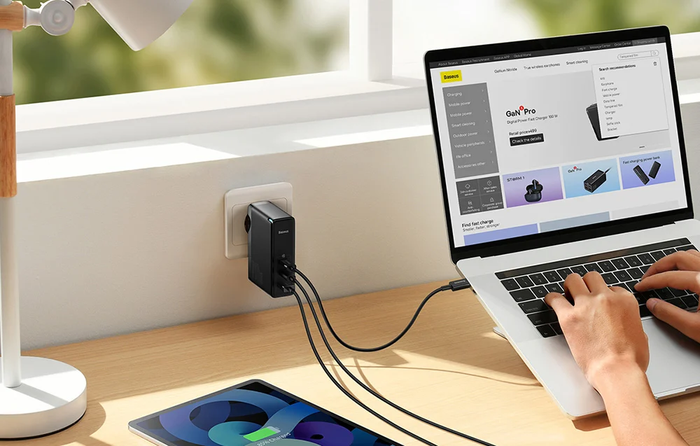 BASEUS 220V 140W GaN5 Pro, USB-A, 2xUSB-C (CCGP100201) /черно/ – снимка 7
