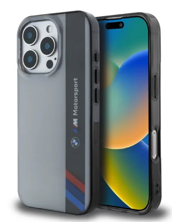 Оригинален Калъф BMW BMHCP16L23HTFEG Apple iPhone 16 Pro IML Motorsport Vertical Stripe /сив/
