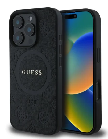 Оригинален Калъф Guess GUHMP16LPSAPSMEK Apple iPhone 16 Pro Saffiano Peony Stamp MagSafe Black
