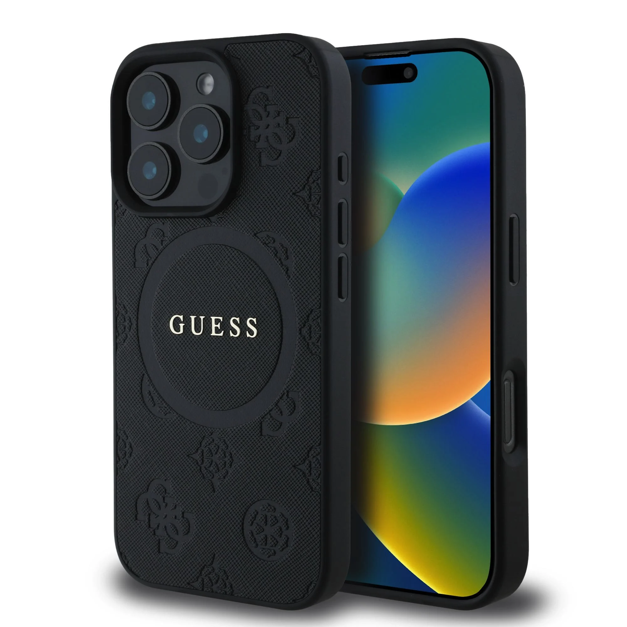 Оригинален Калъф Guess GUHMP16LPSAPSMEK Apple iPhone 16 Pro Saffiano Peony Stamp MagSafe Black