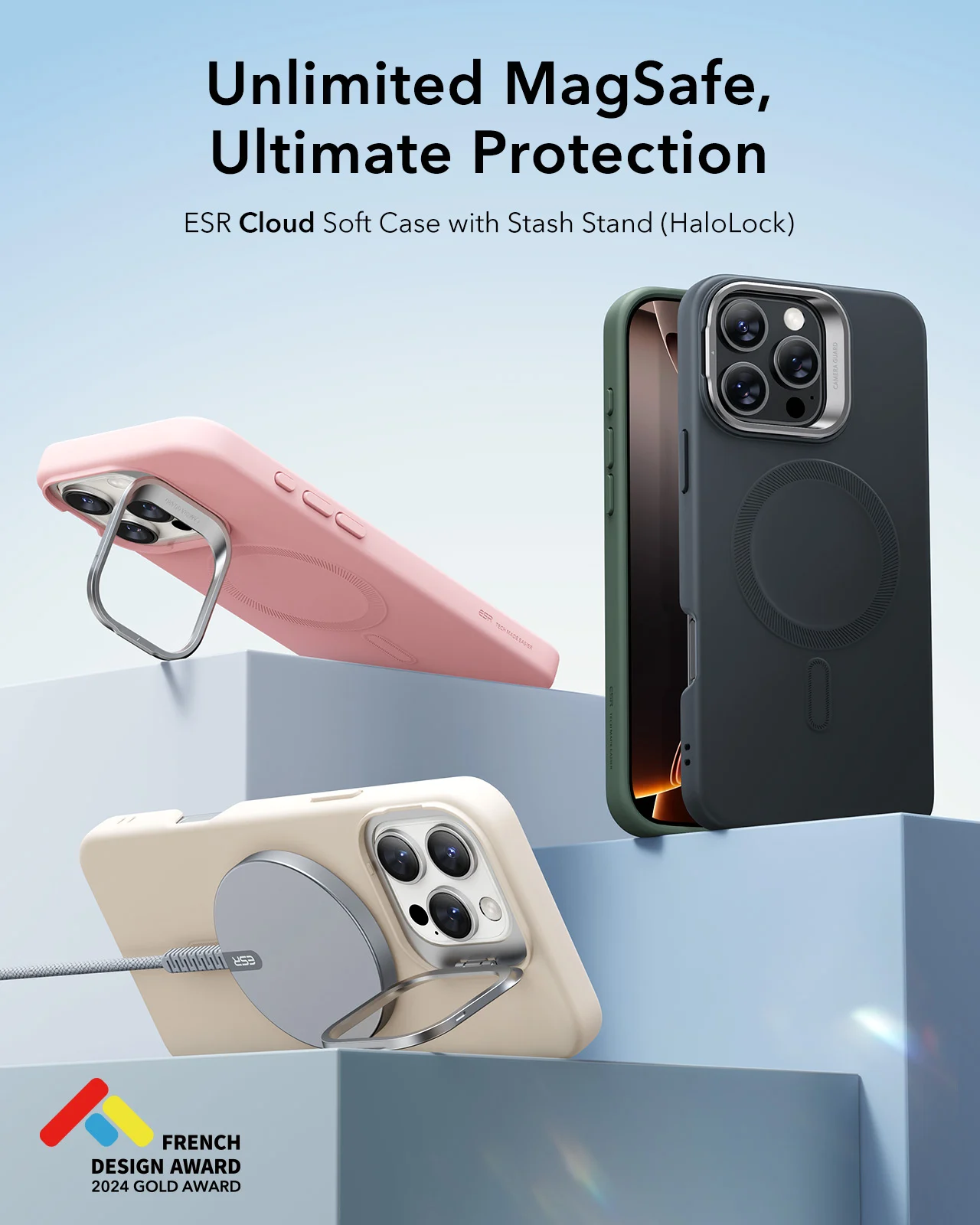 ESR Калъф Cloud Soft със стойка iPhone 16 Pro, MagSafe /розов/ Amazon Pack – снимка 5