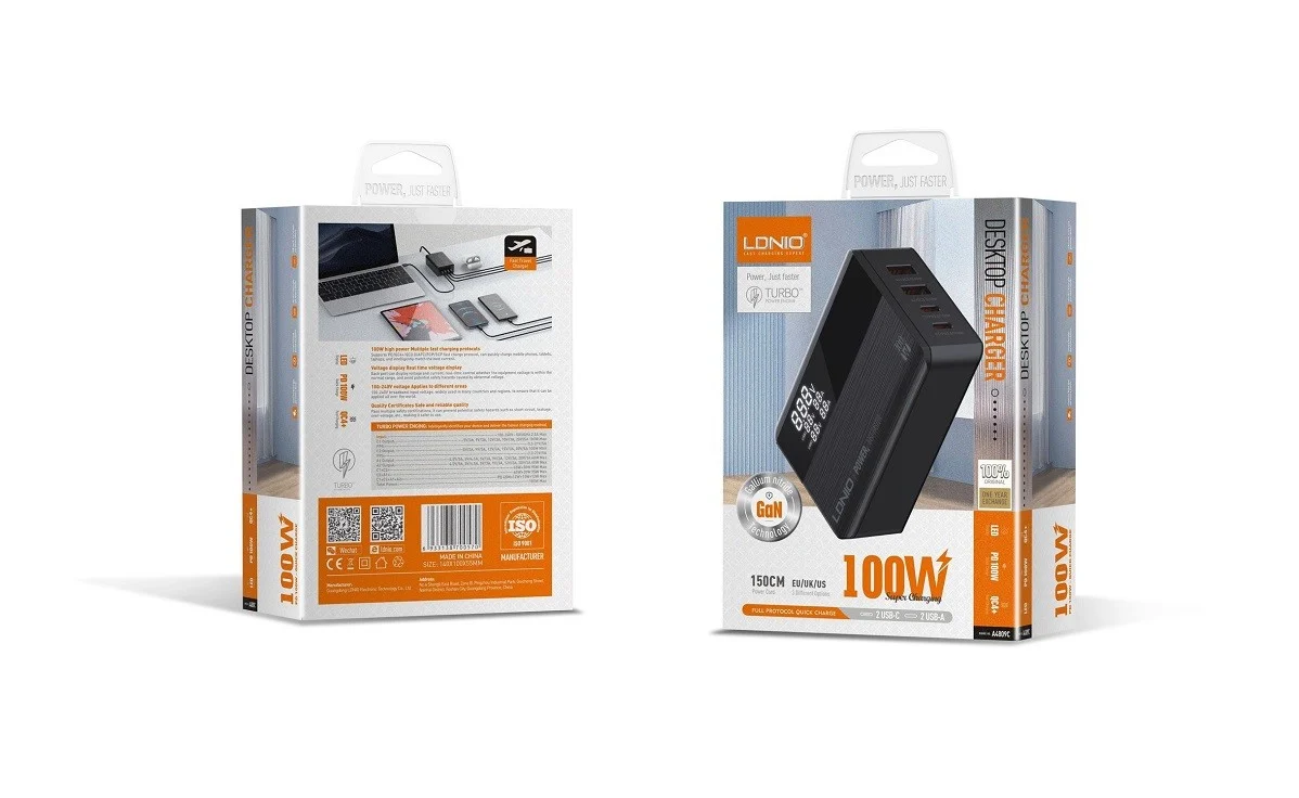 220V LDNIO 100W, 2xUSB-A, 2xUSB-C, Desktop, A4809C /черно/ – снимка 12