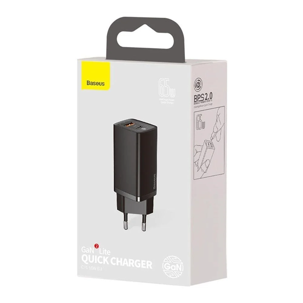 BASEUS 220V 65W, USB-A, USB-C, GaN2 Lite (CCGAN2L-B01) /черно/ – снимка 3