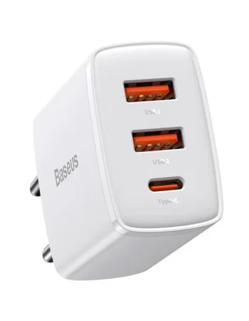 BASEUS 220V 30W, 2xUSB-A (18W), USB-C, Compact Series, CCXJ-E02 /бяло/