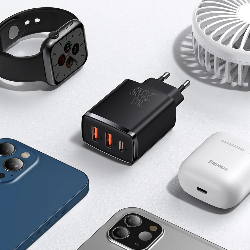 BASEUS 220V 30W, 2xUSB-A, USB-C, Compact (CCXJ-E01) /черно/ – снимка 7