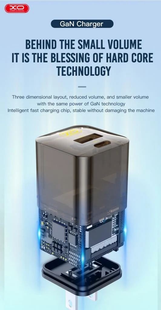 220V XO 30W USB-A/QC + USB-C/PD GaN + Type-C към Lightning, CE05 Transparent Series /кафяво/ – снимка 7