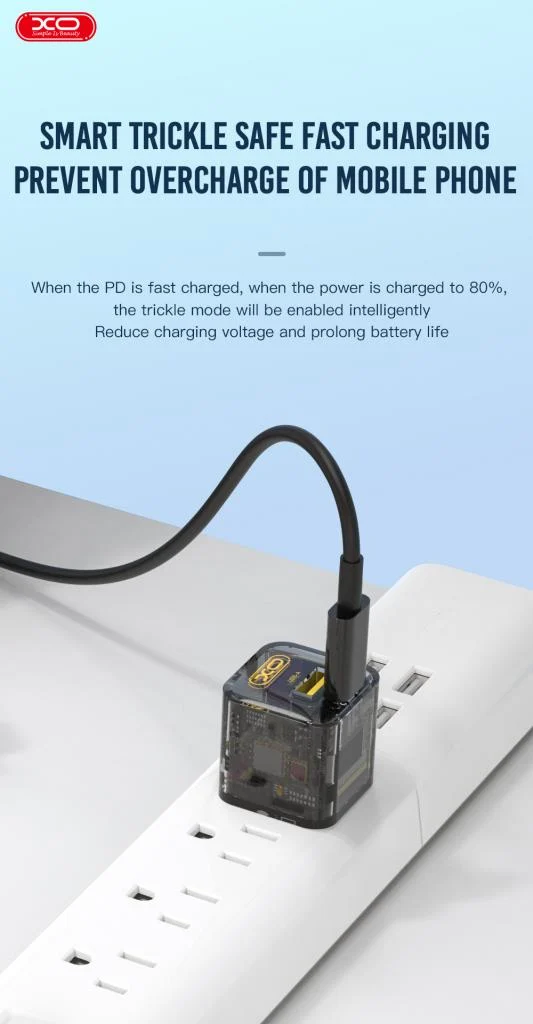 220V XO 30W USB-A/QC + USB-C/PD GaN + Type-C към Lightning, CE05 Transparent Series /кафяво/ – снимка 8