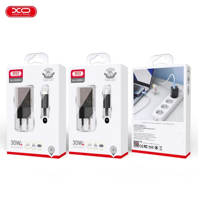 220V XO 30W USB-A/QC + USB-C/PD GaN + Type-C към Lightning, CE05 Transparent Series /кафяво/ – снимка 2