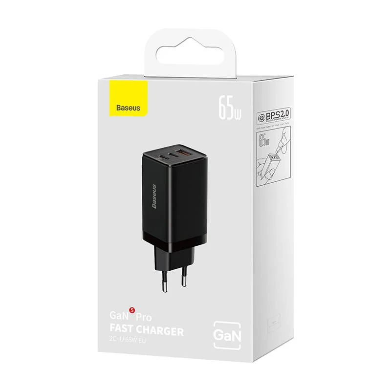 BASEUS 220V 65W, USB-A, 2*USB-C + Type-C - Type-C GaN5 Pro (CCGP120201) /черен/ – снимка 5