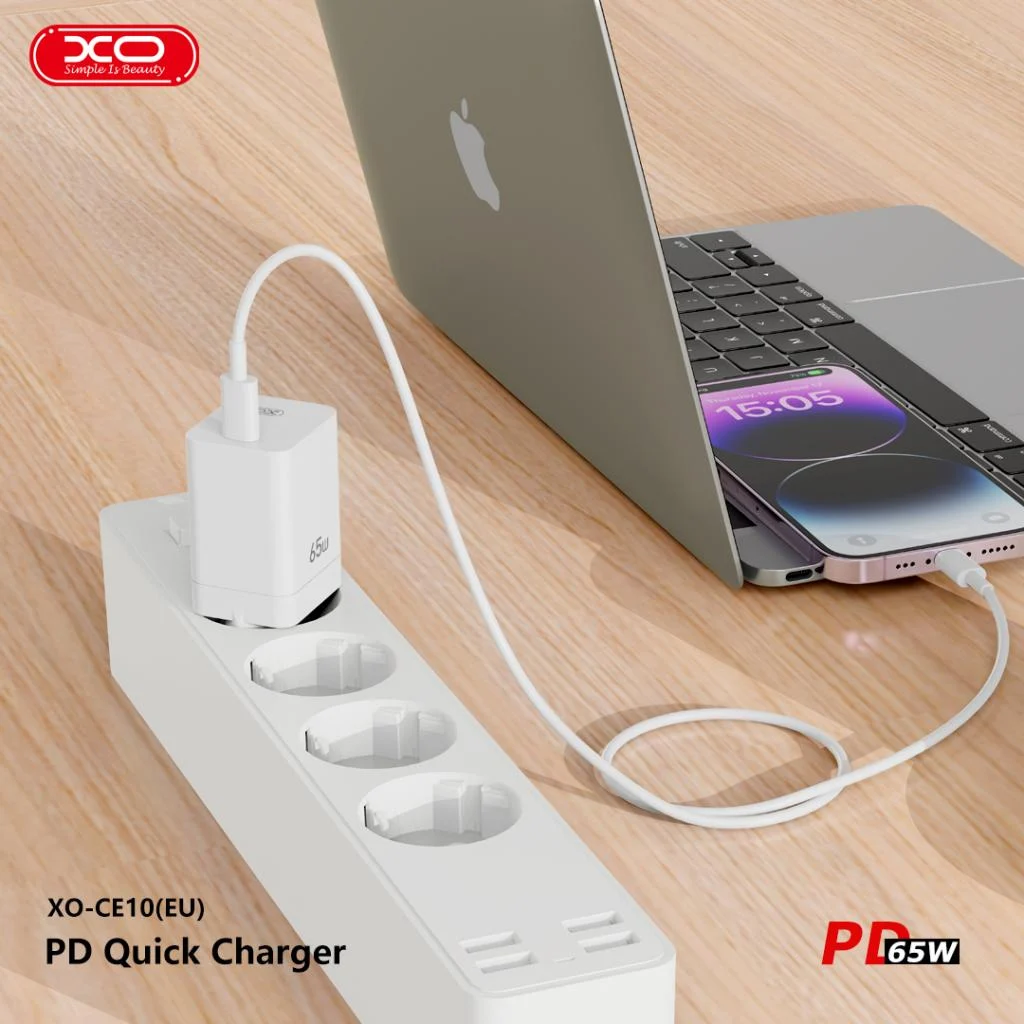 220V XO 65W, USB-C, PD, 3A, CE10 (EU сертифицирано) /бяло/ – снимка 4