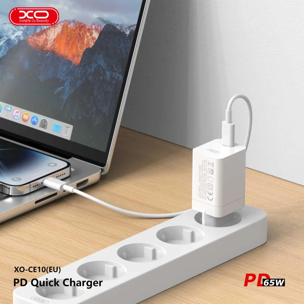 220V XO 65W, USB-C, PD, 3A, CE10 (EU сертифицирано) /бяло/ – снимка 5