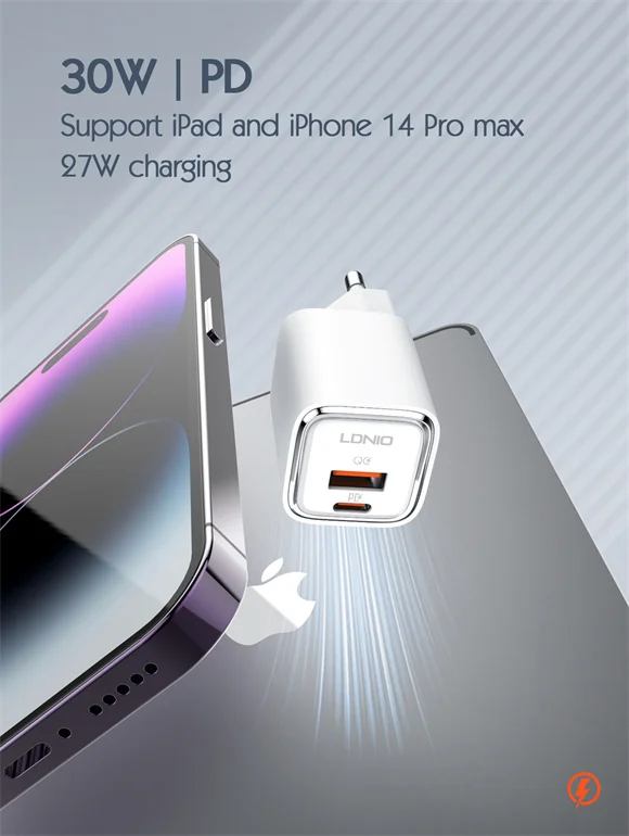 220V LDNIO 30W USB-C, USB-A + кабел Type-C - Type-C, A2317C /бяло/ – снимка 8