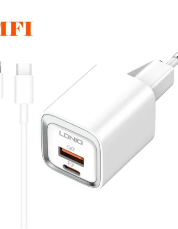 220V LDNIO 20W USB-C, USB-A + PD кабел, MFI сертификат, A2318M /бяло/