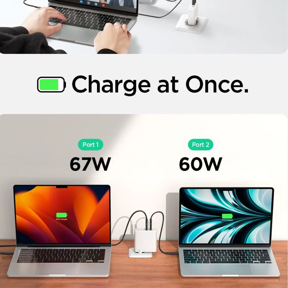 SPIGEN 220V 140W, USB-C Arcstation Pro GaN-1402 2-Port /бяло/ – снимка 3