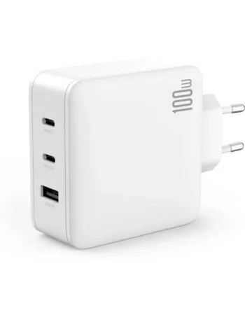 220V XO 100W, USB-A + 2xUSB-C, GaN CE14 /бяло/