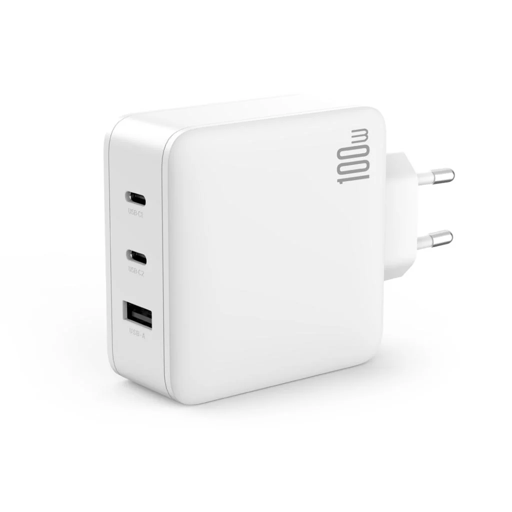 220V XO 100W, USB-A + 2xUSB-C, GaN CE14 /бяло/