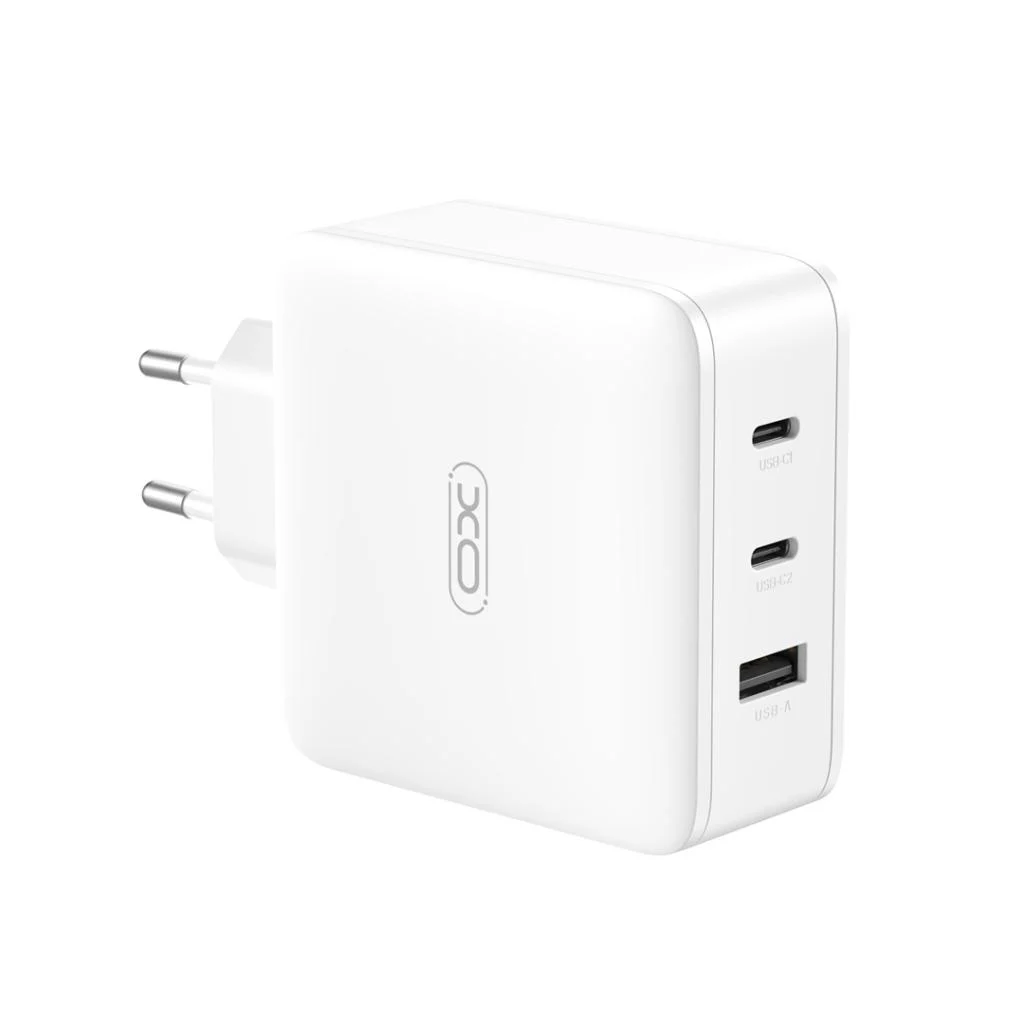 220V XO 100W, USB-A + 2xUSB-C, GaN CE14 /бяло/ – снимка 2