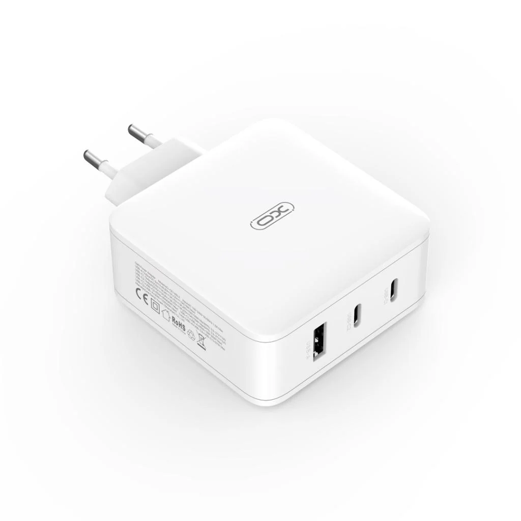 220V XO 100W, USB-A + 2xUSB-C, GaN CE14 /бяло/ – снимка 4