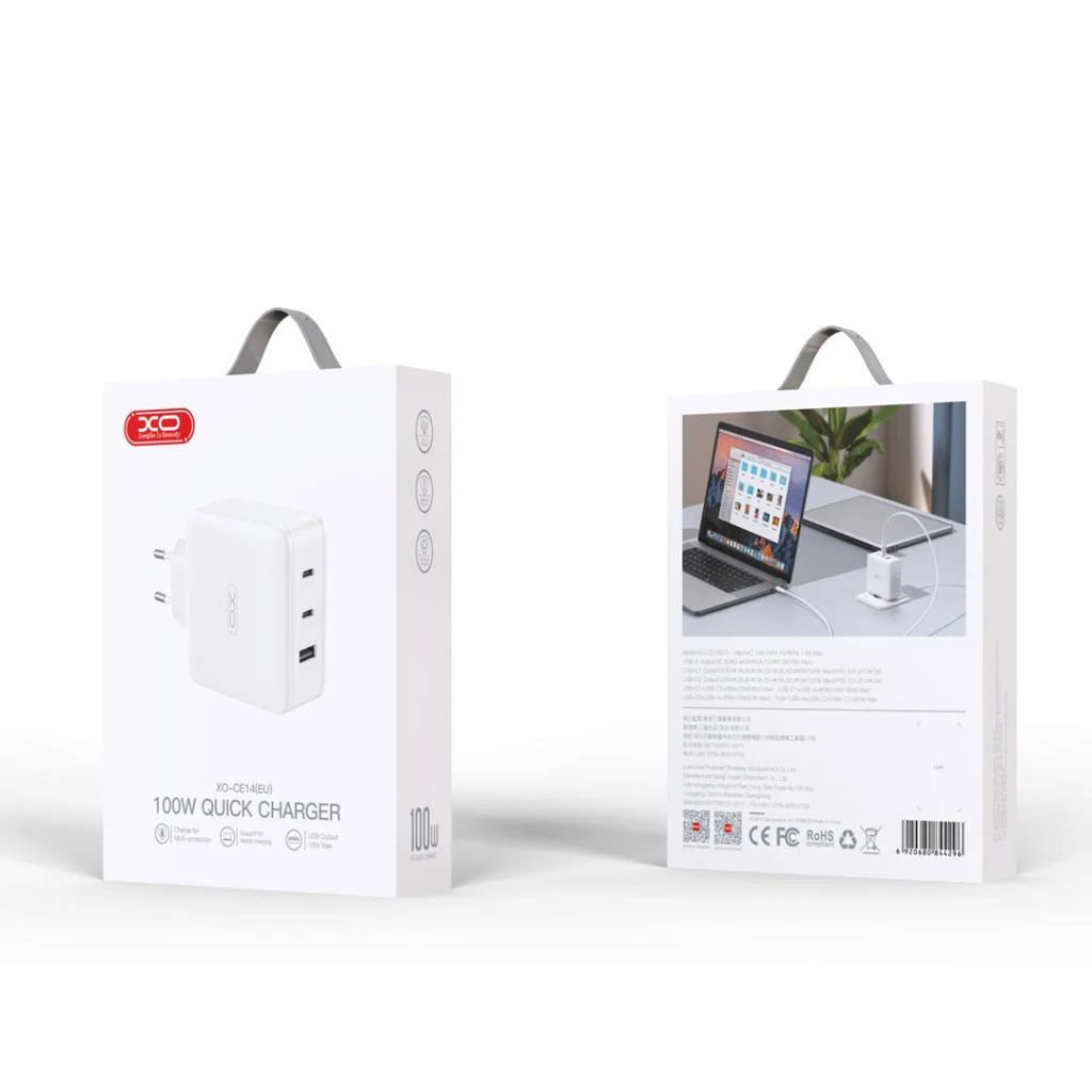 220V XO 100W, USB-A + 2xUSB-C, GaN CE14 /бяло/ – снимка 5