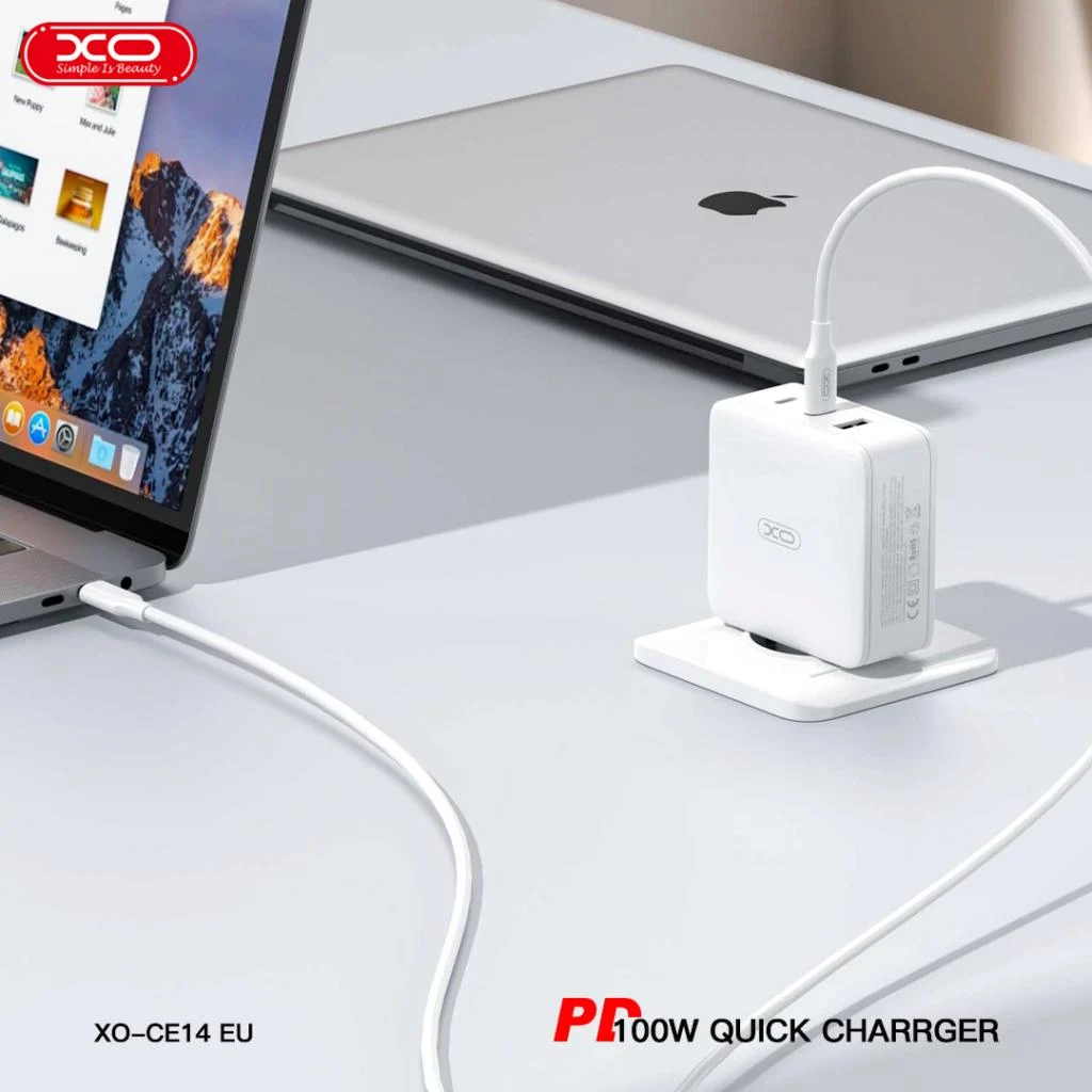 220V XO 100W, USB-A + 2xUSB-C, GaN CE14 /бяло/ – снимка 6