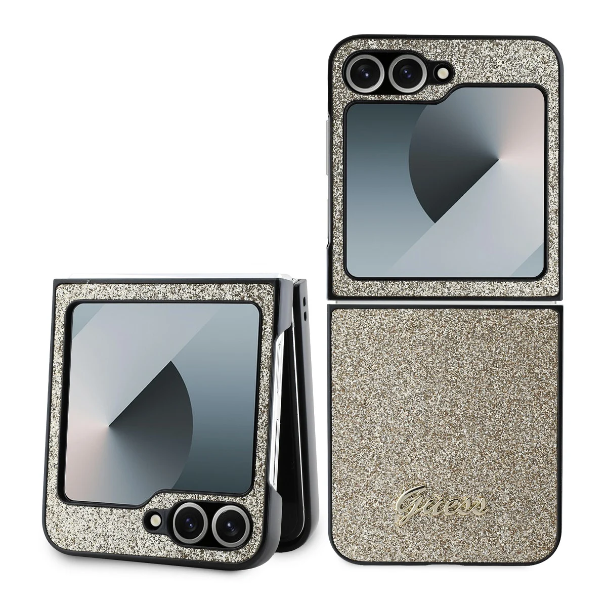 Калъф Guess GUHCZF6HGGSHD Samsung Z Flip 6 PC/TPU Glitter Flakes Metal Logo Gold