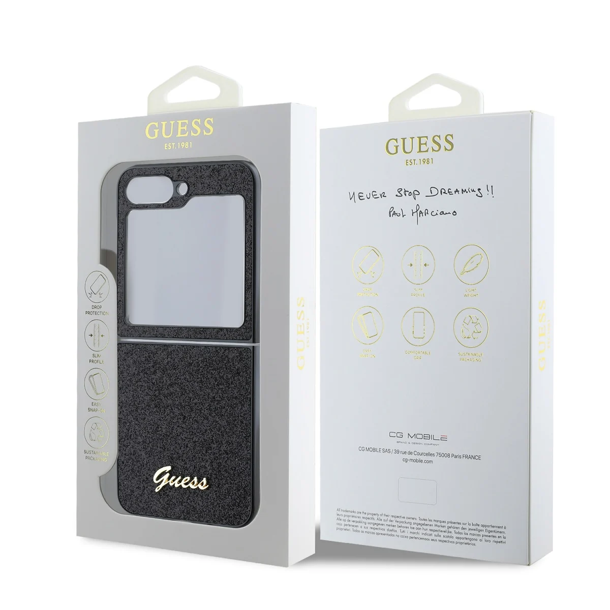 Калъф Guess GUHCZF6HGGSHK Samsung Z Flip 6 PC/TPU Glitter Flakes Metal Logo Black – снимка 3