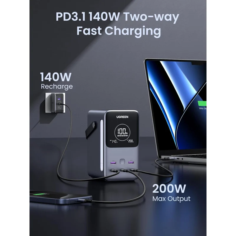 PowerBank Ugreen PB770, 300 W, 48000 mAh, Сив - UG25286 – снимка 4