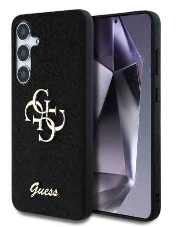 GUESS Калъф Samsung S25, PU Fixed Glitter 4G Metal Logo, черен - GUHCS25SHG4SGK