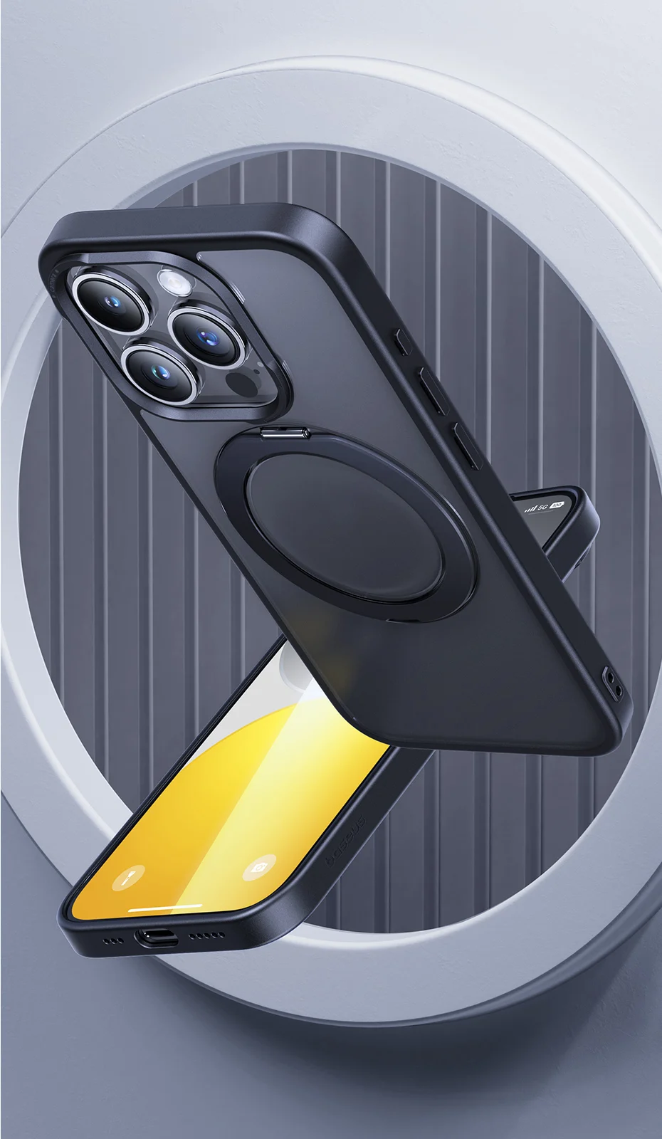BASEUS Калъф + Стъклен протектор Sky Ring 360 MagSafe Apple iPhone 15 /черен мат/ – снимка 5