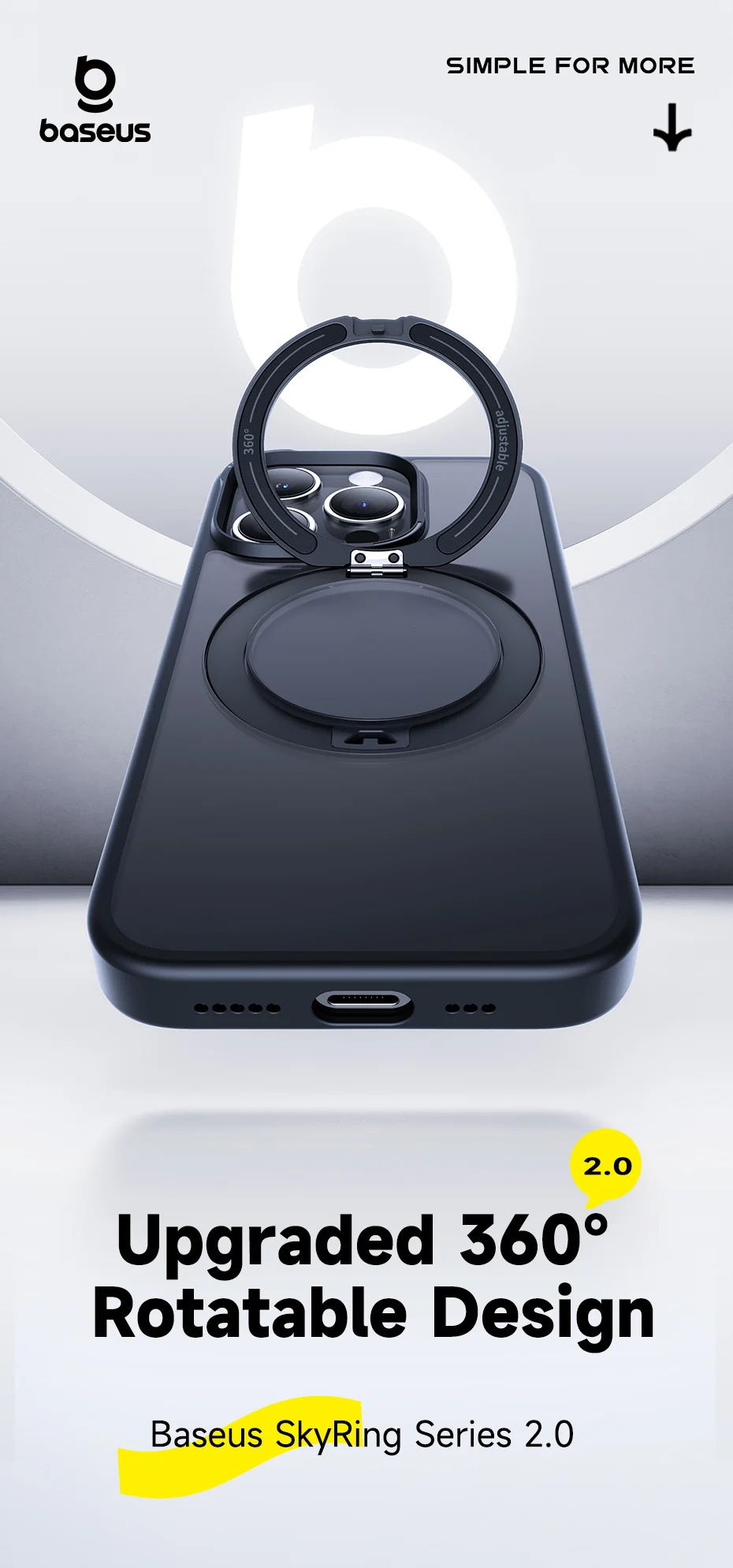 BASEUS Калъф + Стъклен протектор Sky Ring 360 MagSafe Apple iPhone 15 /черен мат/ – снимка 2