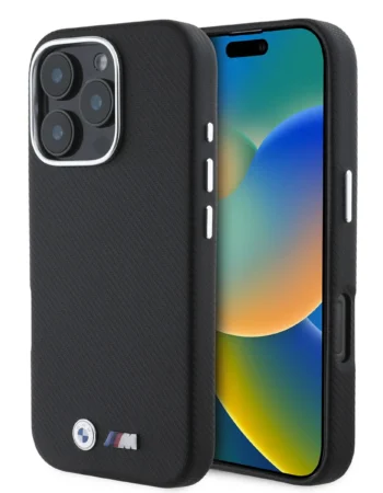 BMW Калъф Apple iPhone 16 Pro, M PU Kevlar Metal Logo, черен - BMHCP16L23PUFWKEV