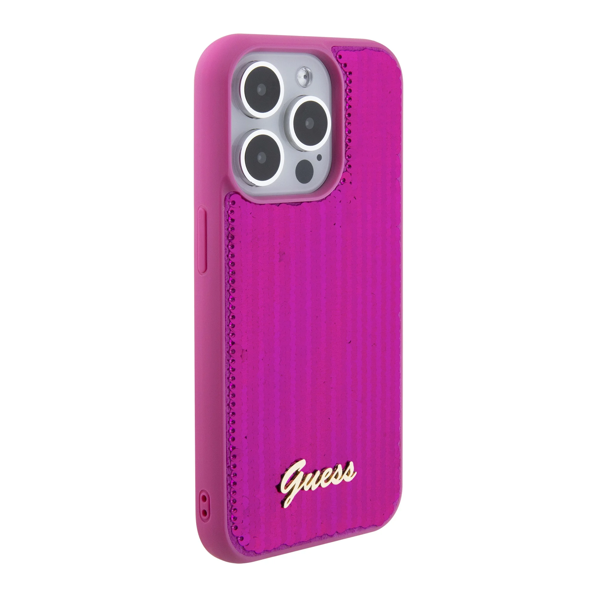 GUESS Калъф Apple iPhone 15, Sequin Script Logo, лилав - GUHCP15SPSFDGSF – снимка 5