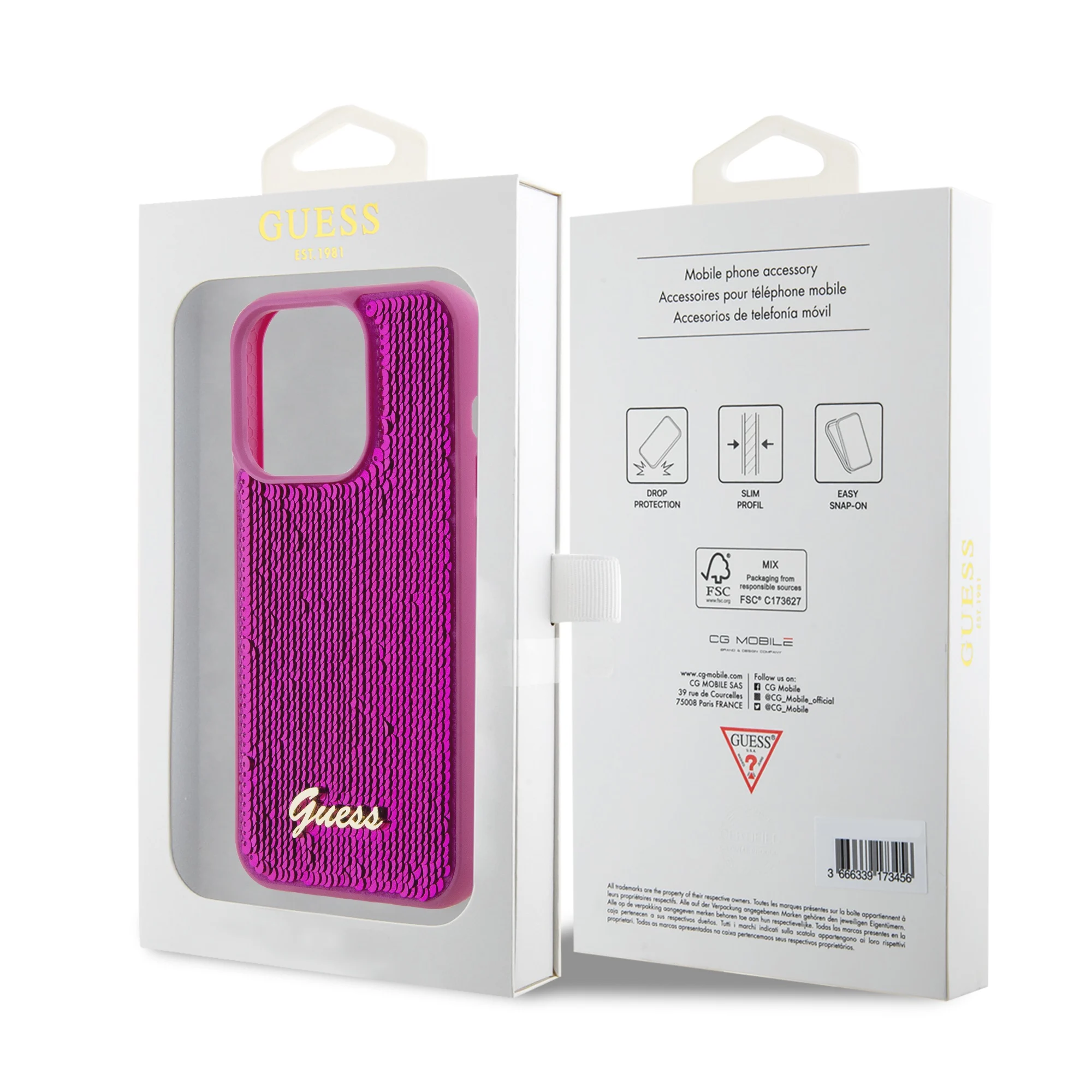 GUESS Калъф Apple iPhone 15, Sequin Script Logo, лилав - GUHCP15SPSFDGSF – снимка 2
