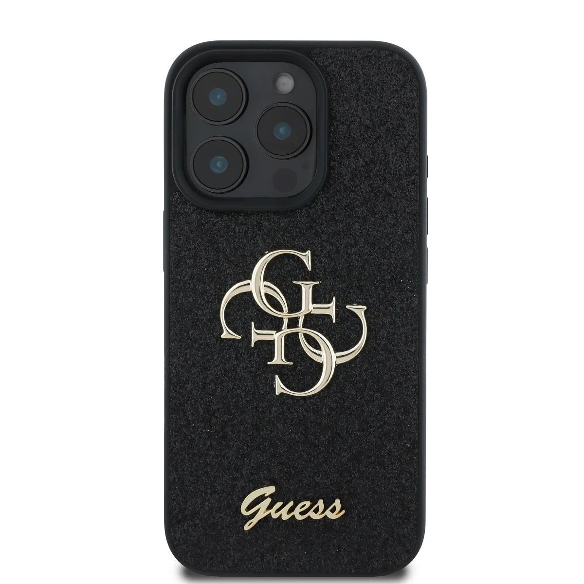 GUESS Калъф Apple iPhone 16 Pro, PU Fixed Glitter 4G Metal Logo, черен - GUHCP16LHG4SGK – снимка 2