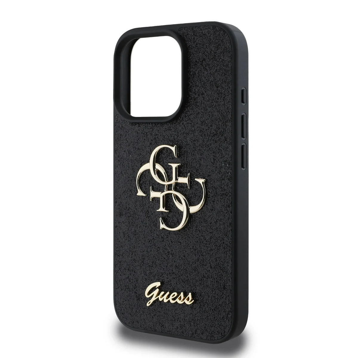 GUESS Калъф Apple iPhone 16 Pro, PU Fixed Glitter 4G Metal Logo, черен - GUHCP16LHG4SGK – снимка 4