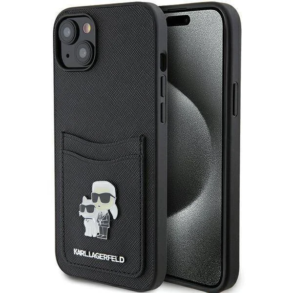 Karl Lagerfeld Калъф Apple iPhone 15, PU Saffiano Card Slot Metal K/C - KLHCP15SSAPKCNPK