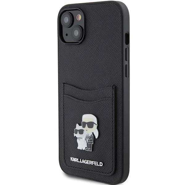 Karl Lagerfeld Калъф Apple iPhone 15, PU Saffiano Card Slot Metal K/C - KLHCP15SSAPKCNPK – снимка 6