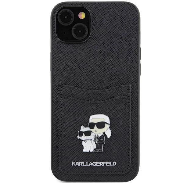 Karl Lagerfeld Калъф Apple iPhone 15, PU Saffiano Card Slot Metal K/C - KLHCP15SSAPKCNPK – снимка 5