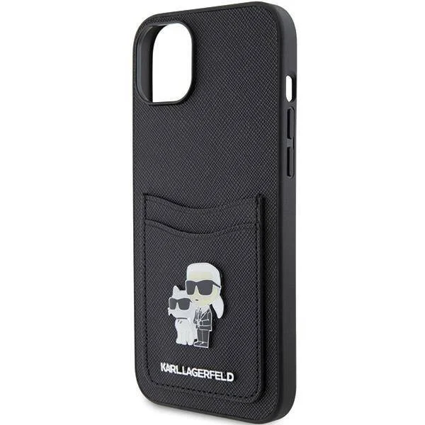 Karl Lagerfeld Калъф Apple iPhone 15, PU Saffiano Card Slot Metal K/C - KLHCP15SSAPKCNPK – снимка 3