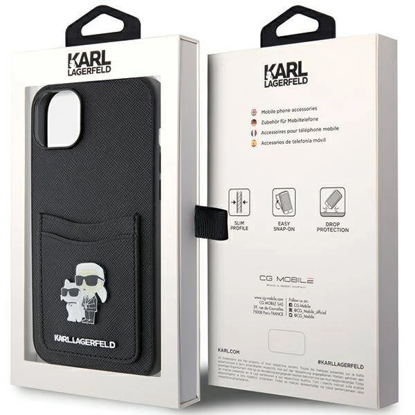 Karl Lagerfeld Калъф Apple iPhone 15, PU Saffiano Card Slot Metal K/C - KLHCP15SSAPKCNPK – снимка 7