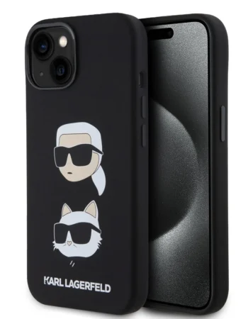 Karl Lagerfeld Калъф Apple iPhone 15, Liquid Silicone K/C Heads /черен/ - KLHCP15SSDHKCNK
