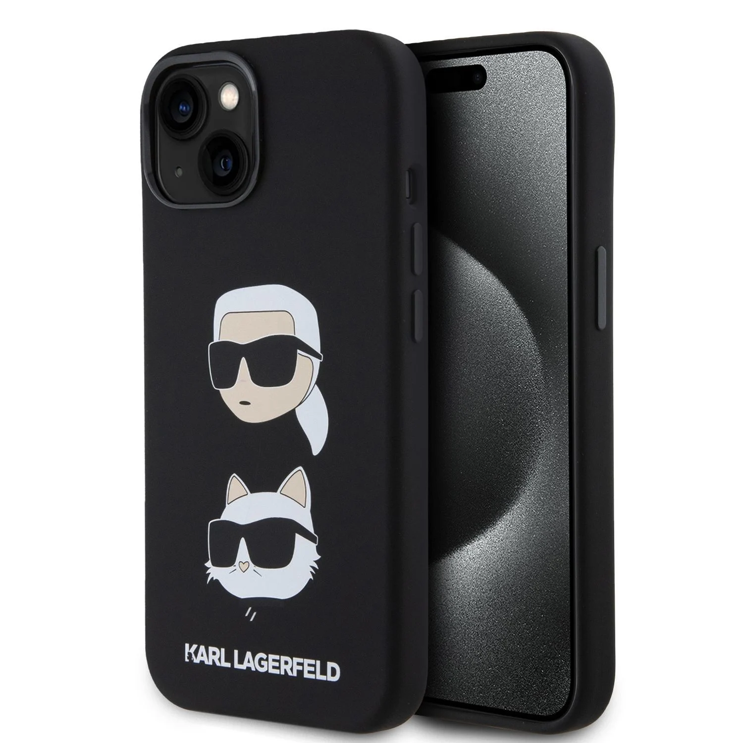 Karl Lagerfeld Калъф Apple iPhone 15, Liquid Silicone K/C Heads /черен/ - KLHCP15SSDHKCNK