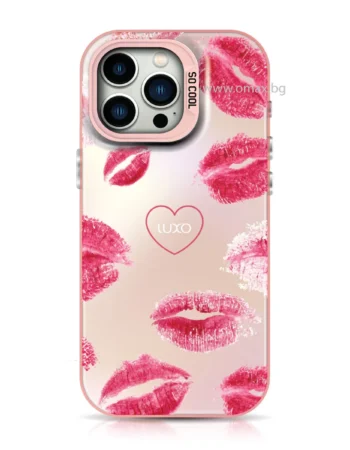 Кейс Luxo So Cool за iPhone 15 Plus / iPhone 15 Pro – прозрачен със червени целувки, дизайн с устни
