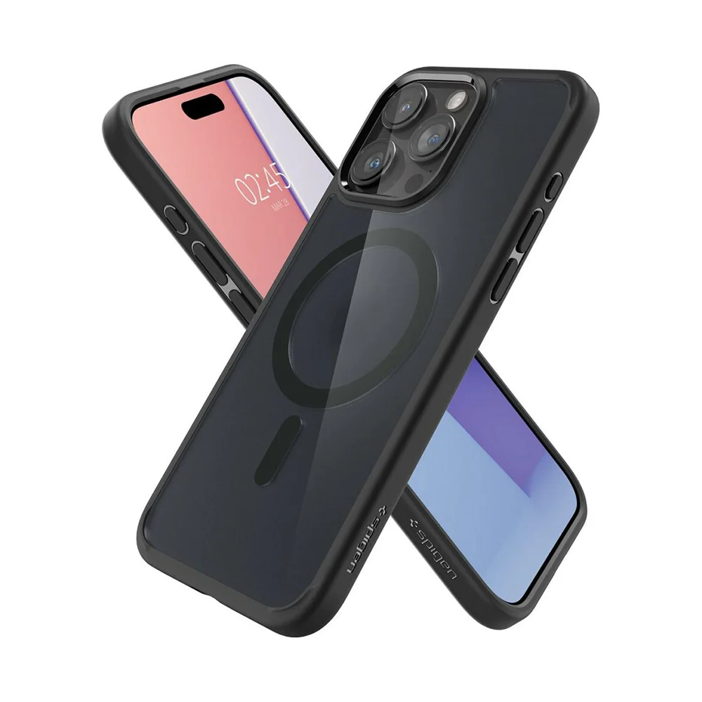 Калъф Spigen Ultra Hybrid MagFit за iPhone 15 Pro – черен прозрачен калъф, видим отпред и отзад