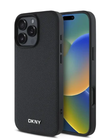 DKNY Калъф Apple iPhone 16 Pro, PU Leather Silver Metal Logo Magsafe, черен - DKHMP16LPGHLMK